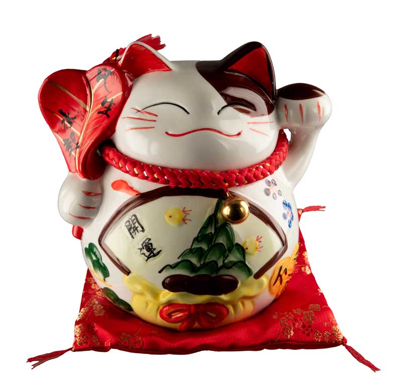 Tirelire Chat Japonais Maneki-Neko Craquelé 19 cm