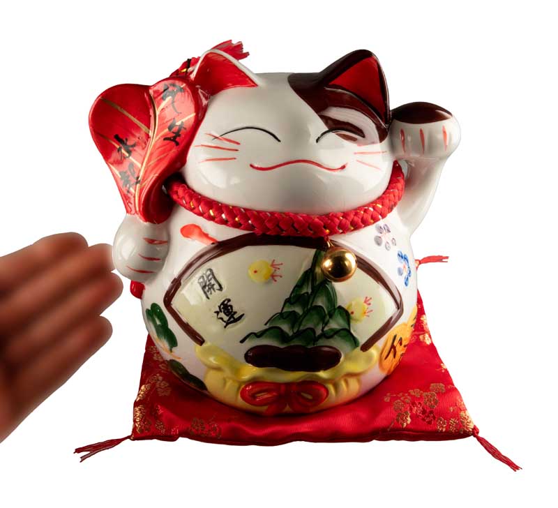 Tirelire Chat Japonais Maneki-Neko Craquelé 19 cm