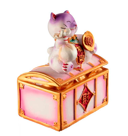 Tirelire Chat Japonais Maneki-Neko Rose et Violet en Résine