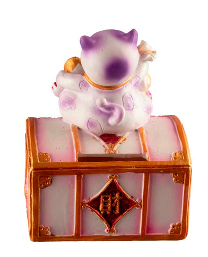 Tirelire Chat Japonais Maneki-Neko Rose et Violet en Résine