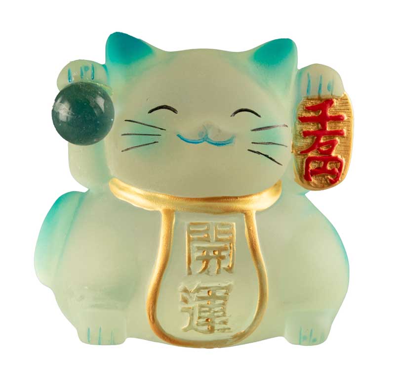 Chat Chanceux Maneki-Neko en Résine Polycristal Bleu – Figurine Décorative Kawaii