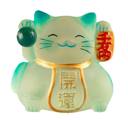 Chat Chanceux Maneki-Neko en Résine Polycristal Bleu – Figurine Décorative Kawaii