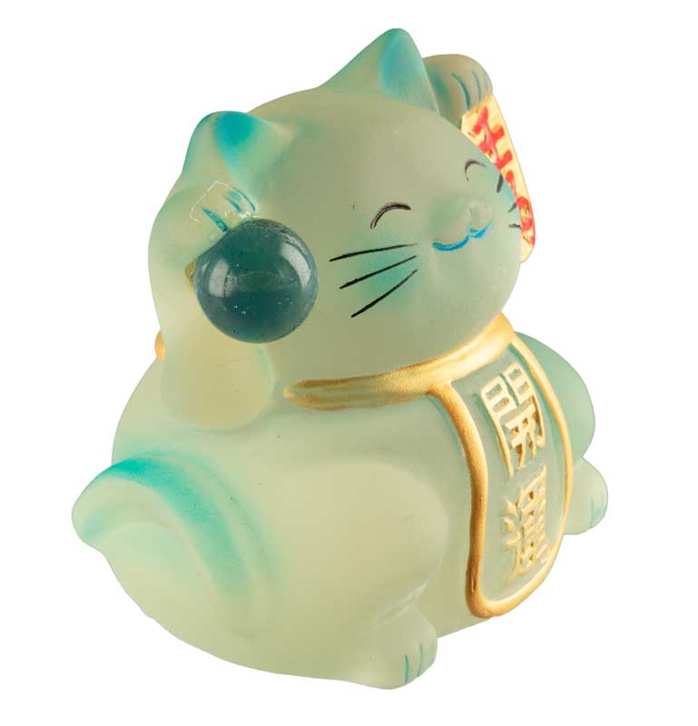 Chat Chanceux Maneki-Neko en Résine Polycristal Bleu – Figurine Décorative Kawaii