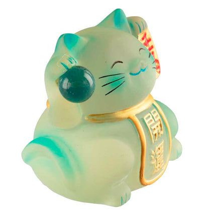Chat Chanceux Maneki-Neko en Résine Polycristal Bleu – Figurine Décorative Kawaii