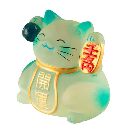 Chat Chanceux Maneki-Neko en Résine Polycristal Bleu – Figurine Décorative Kawaii