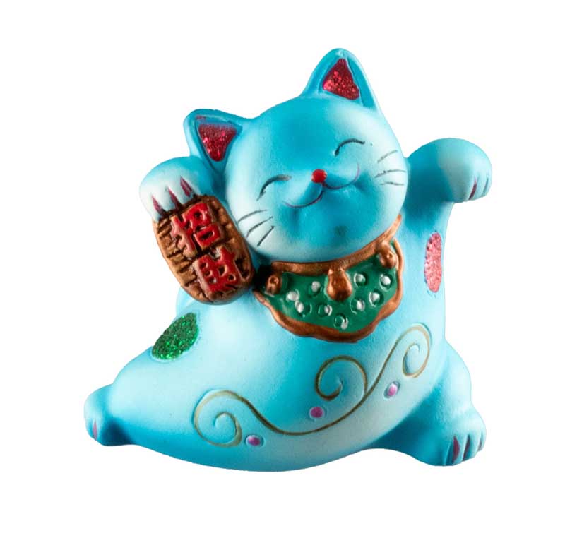 Figurine Chat Maneki Neko Bleu 5 cm – Talisman Décoratif Japonais