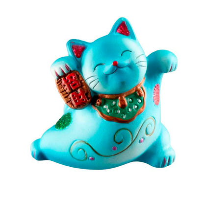 Figurine Chat Maneki Neko Bleu 5 cm – Talisman Décoratif Japonais
