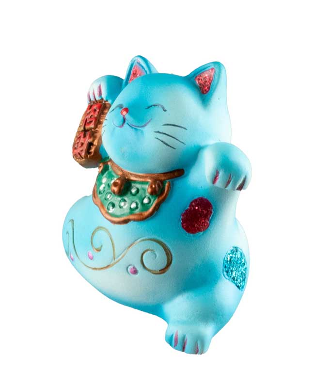 Figurine Chat Maneki Neko Bleu 5 cm – Talisman Décoratif Japonais
