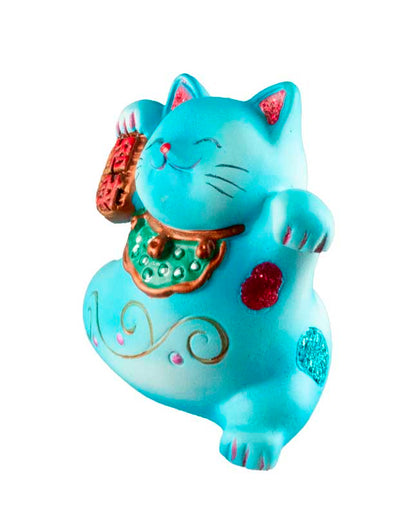 Figurine Chat Maneki Neko Bleu 5 cm – Talisman Décoratif Japonais
