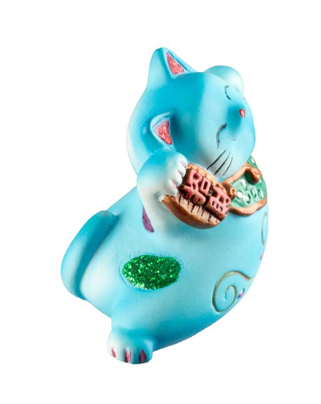 Figurine Chat Maneki Neko Bleu 5 cm – Talisman Décoratif Japonais