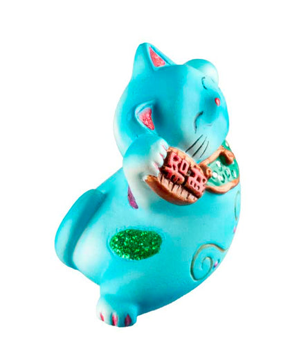 Figurine Chat Maneki Neko Bleu 5 cm – Talisman Décoratif Japonais