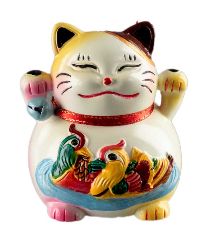 Figurine Chat Bobtail Maneki-Neko et ses Canards en Résine – Décoration Kawaii 6 cm