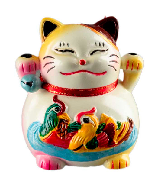 Figurine Chat Bobtail Maneki-Neko et ses Canards en Résine – Décoration Kawaii 6 cm