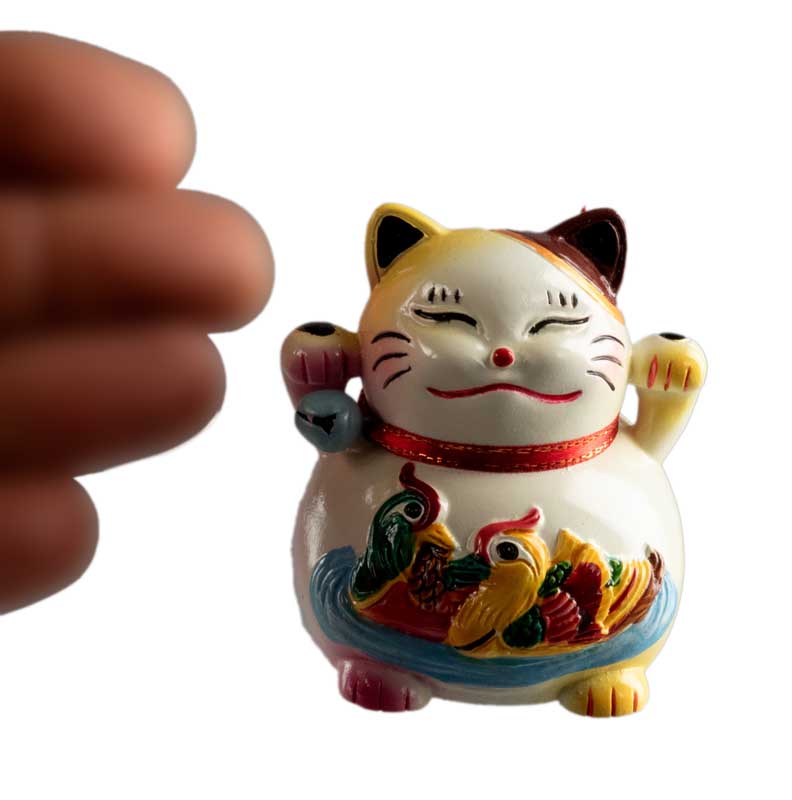 Figurine Chat Bobtail Maneki-Neko et ses Canards en Résine – Décoration Kawaii 6 cm
