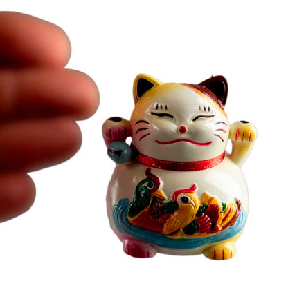 Figurine Chat Bobtail Maneki-Neko et ses Canards en Résine – Décoration Kawaii 6 cm