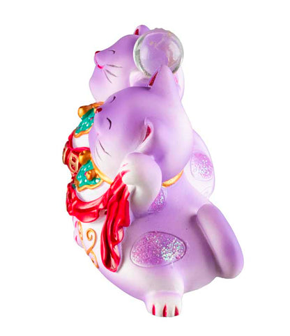 Duo Chat Maneki-Neko Violet en Résine – Statuette Décorative Kawaii 11 cm