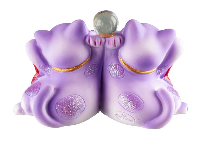 Duo Chat Maneki-Neko Violet en Résine – Statuette Décorative Kawaii 11 cm