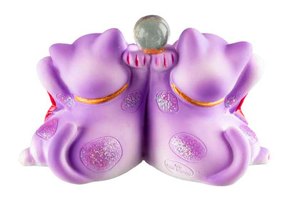 Duo Chat Maneki-Neko Violet en Résine – Statuette Décorative Kawaii 11 cm