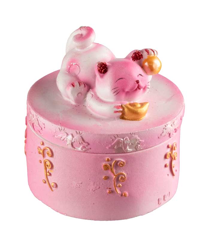 Petite boîte Maneki-Neko Rose en Résine – Figurine Chat Décoratif