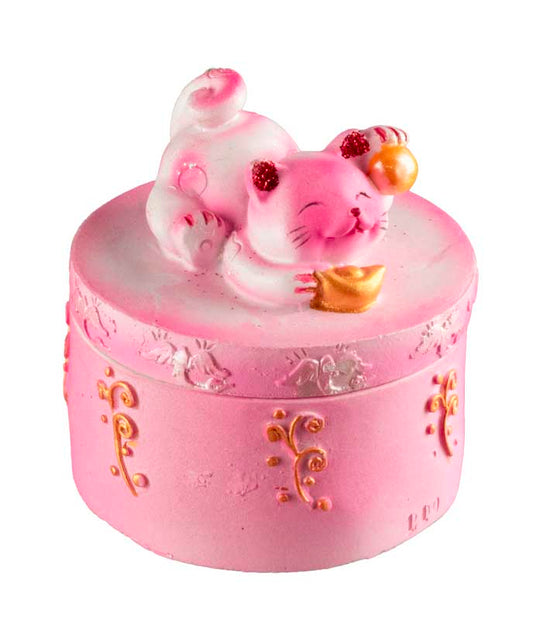 Petite boîte Maneki-Neko Rose en Résine – Figurine Chat Décoratif