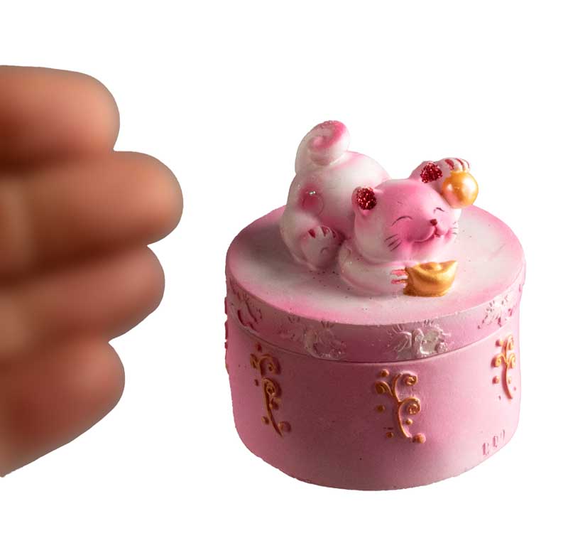 Petite boîte Maneki-Neko Rose en Résine – Figurine Chat Décoratif