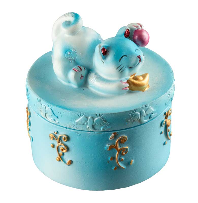 Petite boîte Maneki-Neko Bleu en Résine – Figurine Chat Décoratif