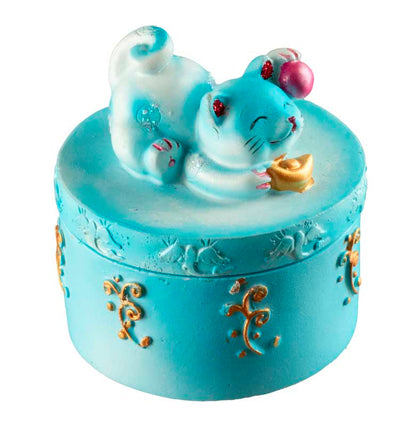 Petite boîte Maneki-Neko Bleu en Résine – Figurine Chat Décoratif