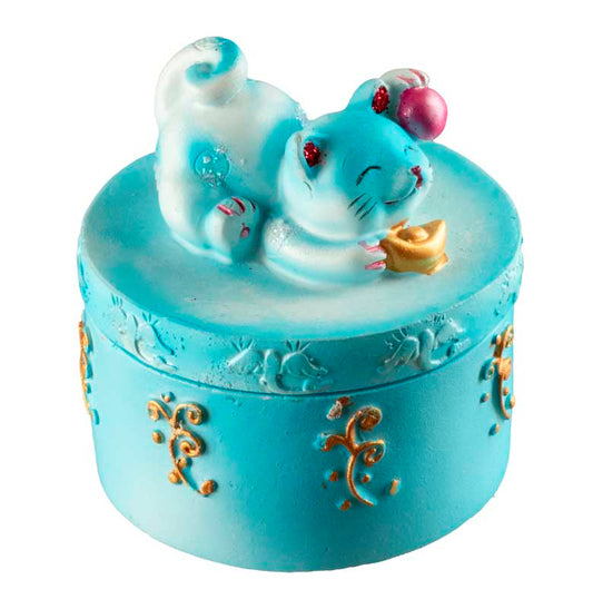 Petite boîte Maneki-Neko Bleu en Résine – Figurine Chat Décoratif