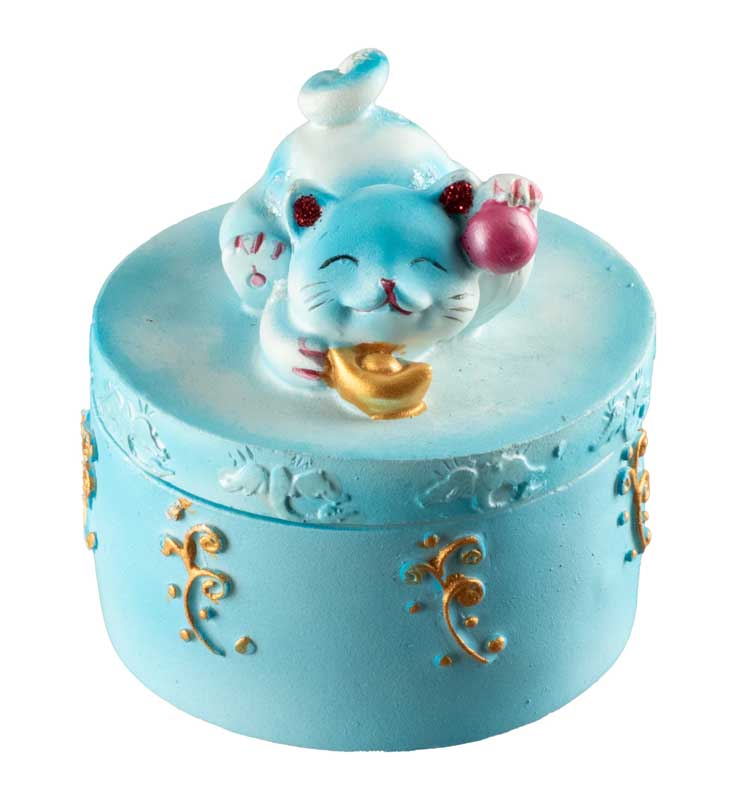 Petite boîte Maneki-Neko Bleu en Résine – Figurine Chat Décoratif