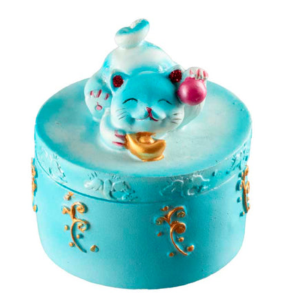 Petite boîte Maneki-Neko Bleu en Résine – Figurine Chat Décoratif