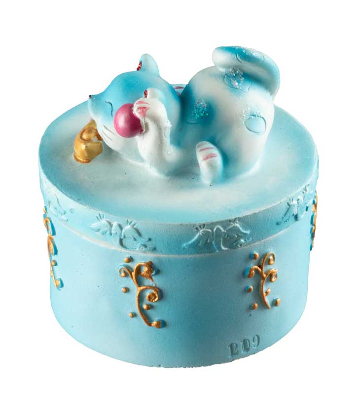 Petite boîte Maneki-Neko Bleu en Résine – Figurine Chat Décoratif