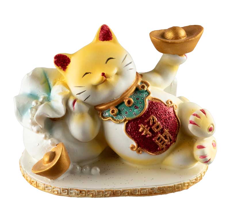 Chat Maneki-Neko Jaune avec Lingot en Résine – Statuette Décorative 9 cm