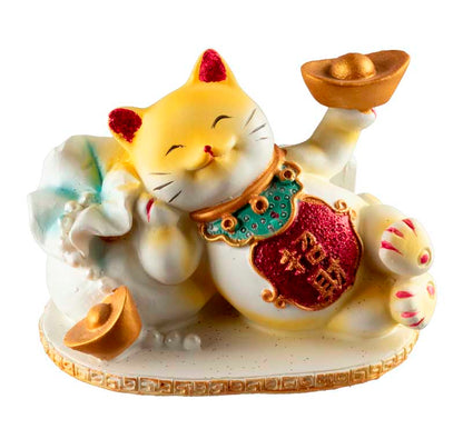 Chat Maneki-Neko Jaune avec Lingot en Résine – Statuette Décorative 9 cm