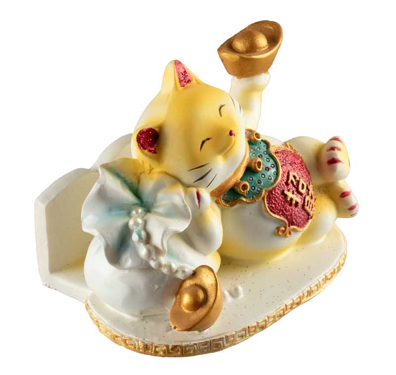 Chat Maneki-Neko Jaune avec Lingot en Résine – Statuette Décorative 9 cm