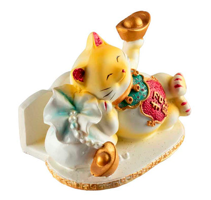 Chat Maneki-Neko Jaune avec Lingot en Résine – Statuette Décorative 9 cm