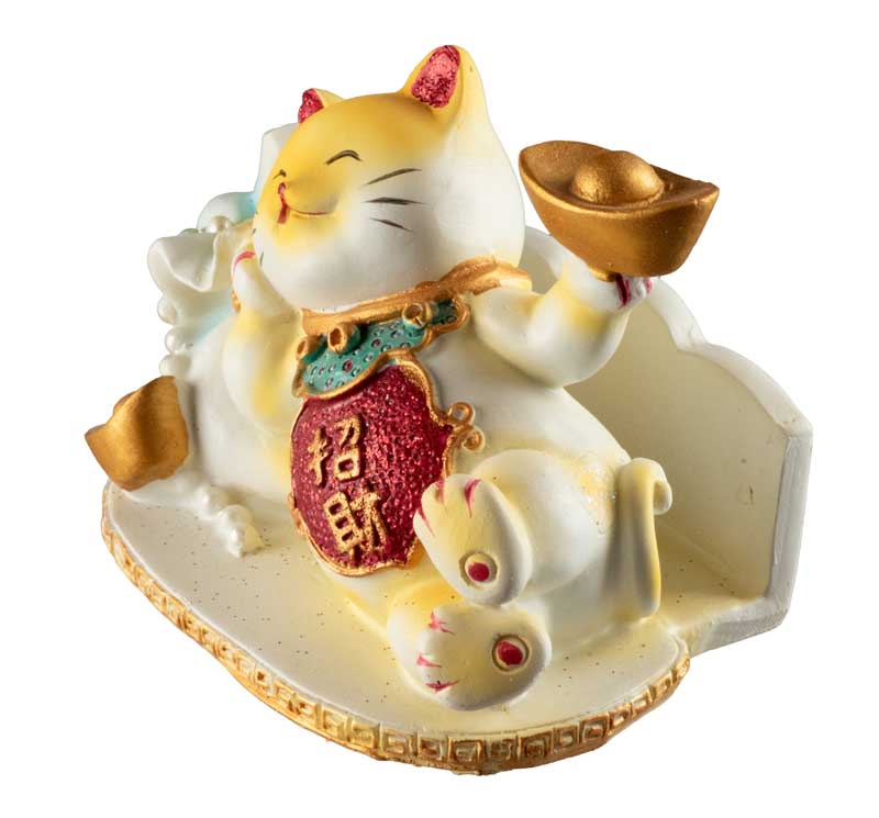 Chat Maneki-Neko Jaune avec Lingot en Résine – Statuette Décorative 9 cm
