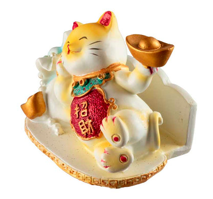 Chat Maneki-Neko Jaune avec Lingot en Résine – Statuette Décorative 9 cm