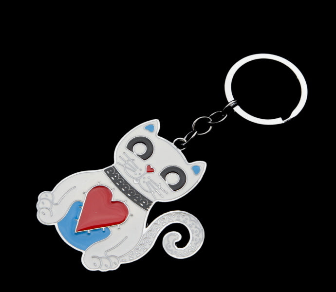 Porte-clés Chat Géométrique en Métal Émaillé – Accessoire Tendance