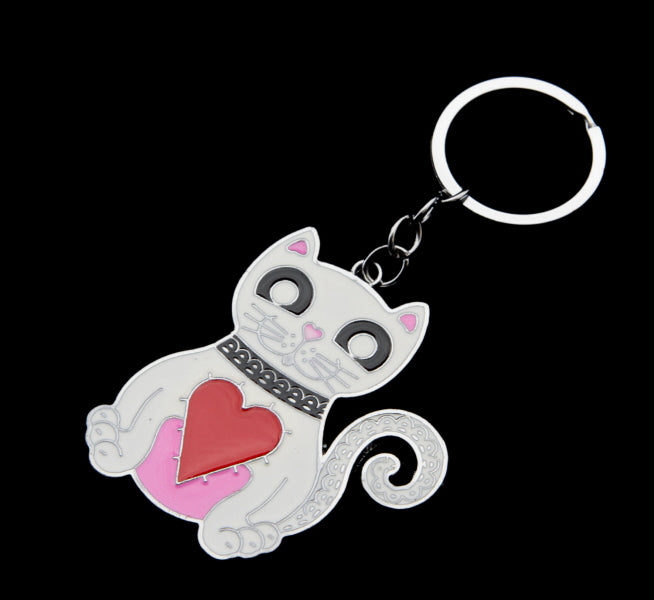 Porte-clés Chat Stylisé Métal Émaillé Rose – Bijou de Sac Design