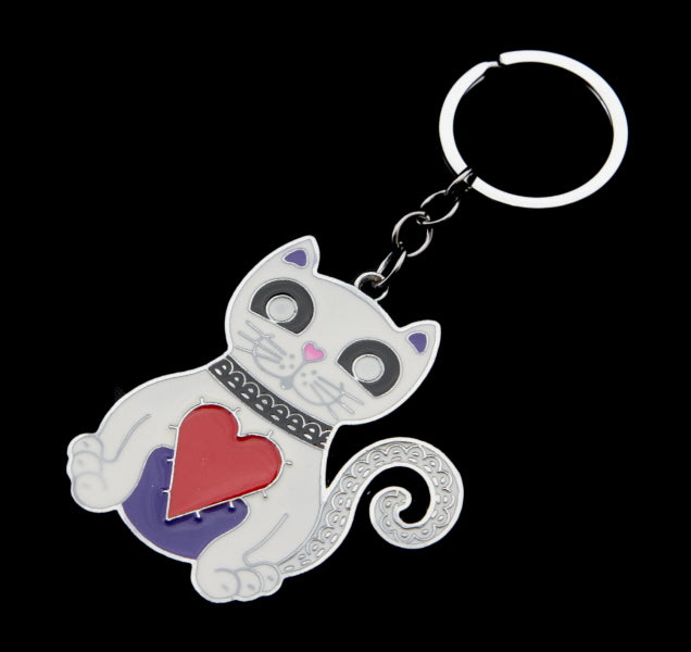Porte-clés Chat Géométrique Métal Émaillé Bleu – Accessoire Design