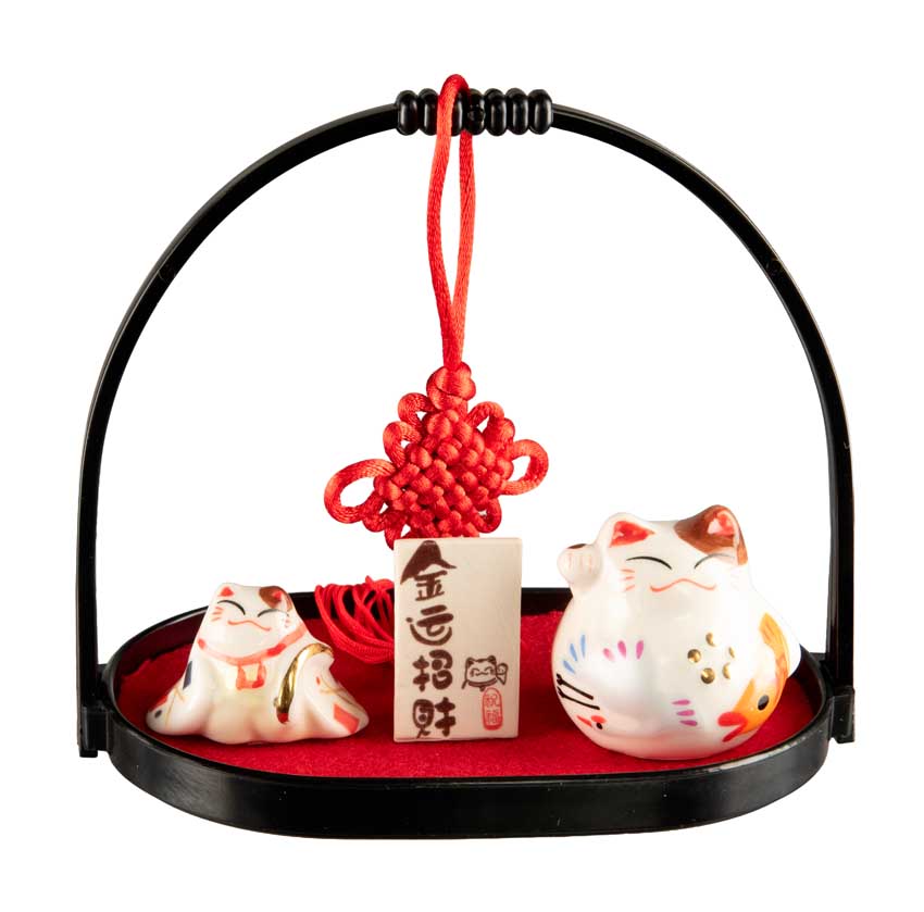 L’Élégance de la Figurine Chat Maneki-neko et son Chaton – Décoration Japonaise 11,5 cm