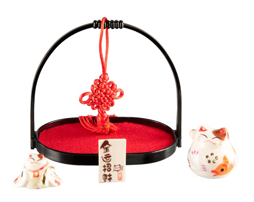 L’Élégance de la Figurine Chat Maneki-neko et son Chaton – Décoration Japonaise 11,5 cm