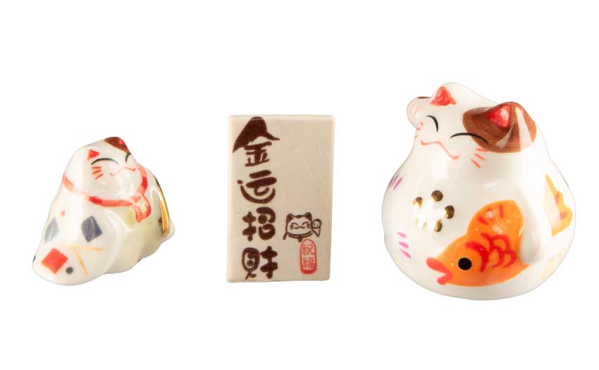 L’Élégance de la Figurine Chat Maneki-neko et son Chaton – Décoration Japonaise 11,5 cm