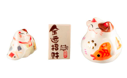 L’Élégance de la Figurine Chat Maneki-neko et son Chaton – Décoration Japonaise 11,5 cm