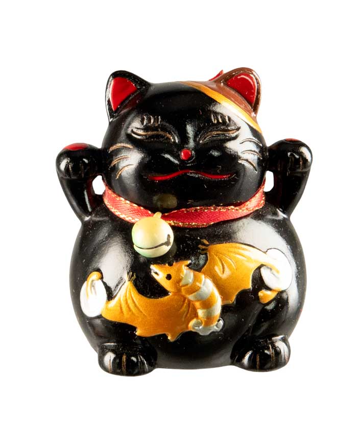 Figurine Chat Maneki-Neko Noir en Résine – Motif Dragon Kawaii 5,5 cm