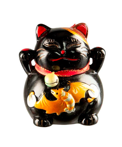 Figurine Chat Maneki-Neko Noir en Résine – Motif Dragon Kawaii 5,5 cm