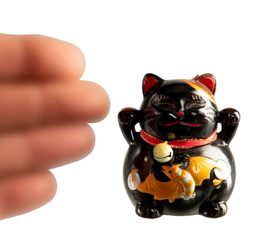 Figurine Chat Maneki-Neko Noir en Résine – Motif Dragon Kawaii 5,5 cm
