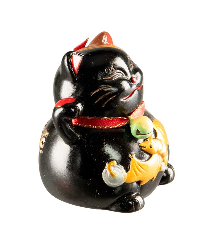 Figurine Chat Maneki-Neko Noir en Résine – Motif Dragon Kawaii 5,5 cm