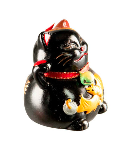 Figurine Chat Maneki-Neko Noir en Résine – Motif Dragon Kawaii 5,5 cm