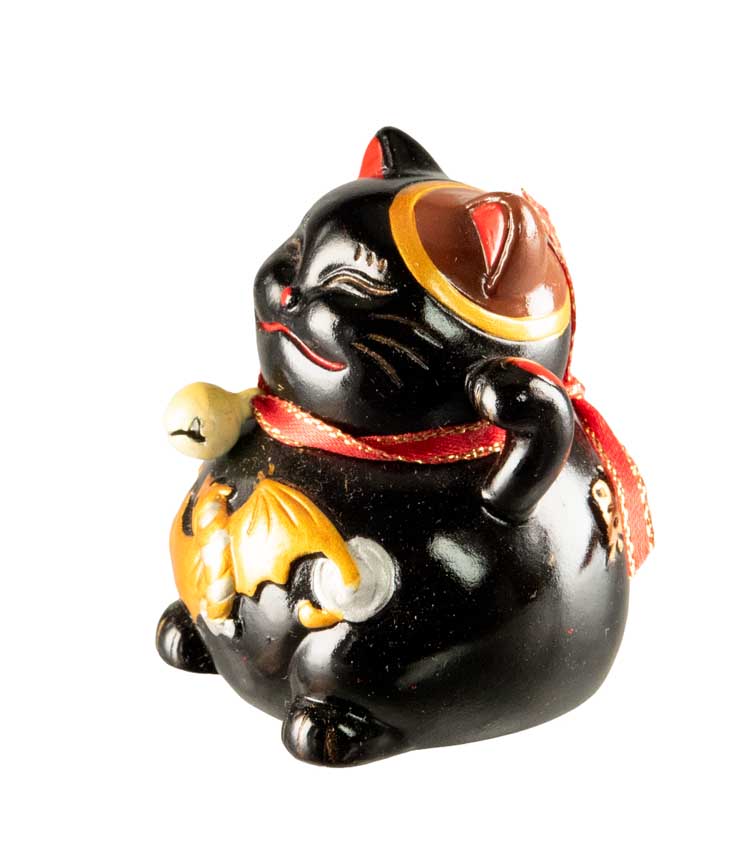 Figurine Chat Maneki-Neko Noir en Résine – Motif Dragon Kawaii 5,5 cm